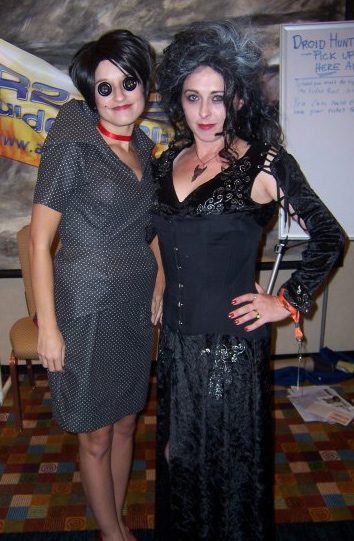 Cindy as Bellatrix and Missy as the mother from Coraline.